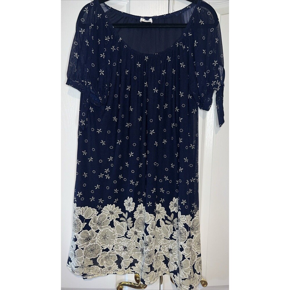 Siren Lily Dress Navy Blue White Floral Size XL Scoop Neck Relaxed Fit Casual